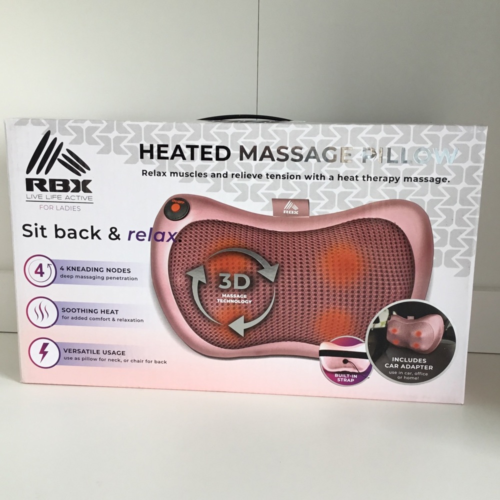 NIB RBX Heated Massage Pillow With Car Adapter